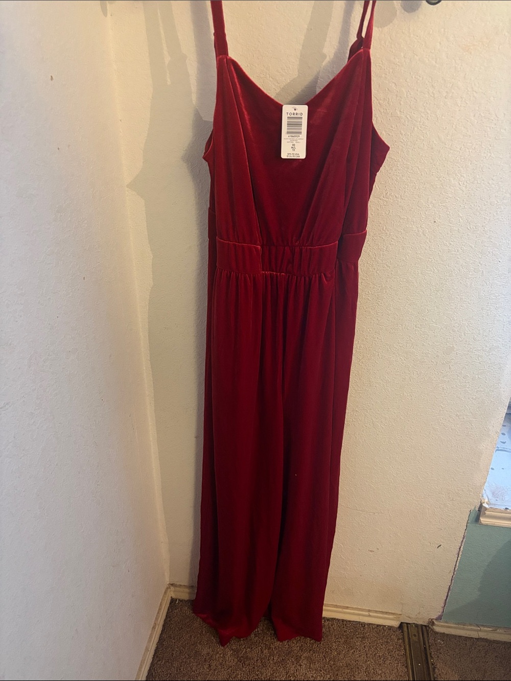 torrid Red Velvet V-Neck Wide-Leg Jumpsuit